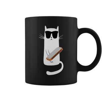 Cat Wearing Sunglasses Playing Harmonica Coffee Mug | Mazezy