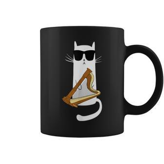Cat Wearing Sunglasses Playing Harp Coffee Mug | Mazezy