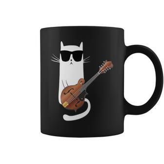 Cat Wearing Sunglasses Playing Mandolin Coffee Mug | Mazezy