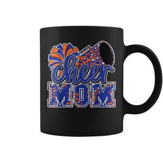 Cheer Mom Blue Orange Leopard Cheer Poms Megaphone Coffee Mug - Monsterry CA