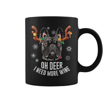 Christmas Black French Bulldog Deer Antlers Wine Lover Coffee Mug | Mazezy
