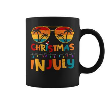 Funny Christmas In July Santa Hat Sunglasses Summer Vacation Vacation Funny Gifts Coffee Mug | Mazezy