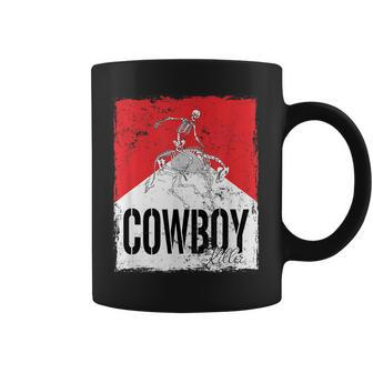 Funny Cowboy Killer Western Rodeo Skeleton Bull Horn Skull Rodeo Funny Gifts Coffee Mug | Mazezy