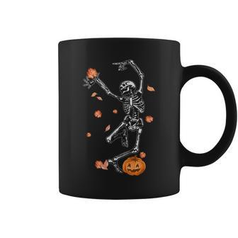 Dancing Skeleton Fall Leaves In Halloween Pumpkin Halloween Pumpkin Coffee Mug | Mazezy