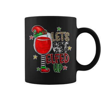 Elf Wine Drinking Christmas Let's Get Elfed Up Pajamas Coffee Mug | Mazezy CA