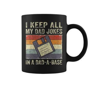 Funny Fathers Day Daddy Jokes In Dad-A-Base Vintage Retro Coffee Mug | Mazezy DE