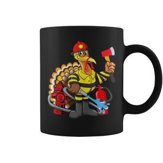 Funny Fireman Firefighter Turkey Happy Thanksgiving Day Kids Coffee Mug | Mazezy