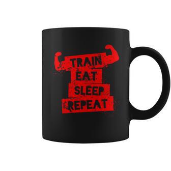 Funny Fitness Workout Train Eat Sleep Repeat Coffee Mug - Monsterry