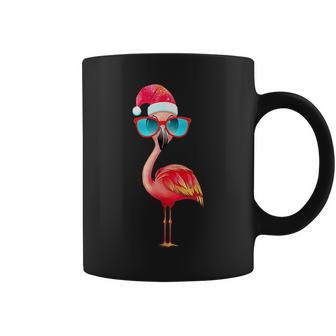 Funny Flamingo Christmas Santa Hat Sunglasses Summer Beach Flamingo Funny Gifts Coffee Mug | Mazezy