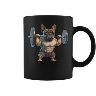 Funny French Bulldog Bodybuilding Gym Frenchie Weightlifter Coffee Mug | Mazezy