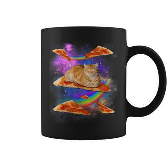 Funny Galaxy Cat In Space Cat Riding Pizza Coffee Mug - Thegiftio UK