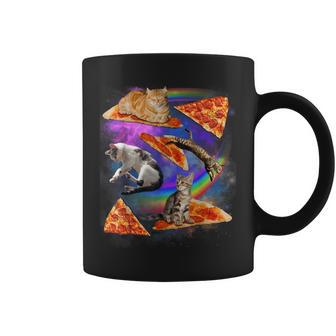 Funny Galaxy Cat In Space Cat Riding Pizza Coffee Mug - Monsterry