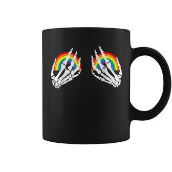 Funny Gay Les Pride Rainbow Boobs Skeleton Hand Lgbt Gay Coffee Mug - Seseable