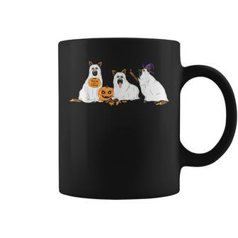 German Shepherd Dogs Dressed As Ghosts Halloween Coffee Mug - Monsterry UK