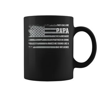 Funny Grandpa Papa Partner In Crime Dad Veteran Us Flag Coffee Mug | Mazezy