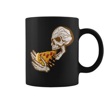 Funny Halloween Skull Eating Pizza Pizza Funny Gifts Coffee Mug | Mazezy