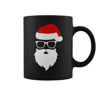 Hipster Santa Beard Sunglasses And Red Hat Christmas Coffee Mug | Mazezy