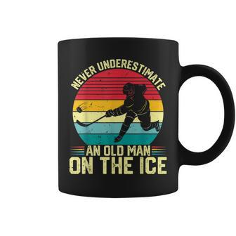 Funny Ice Hockey Never Underestimate An Old Man On The Ice Gift For Mens Coffee Mug - Seseable