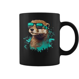 Looking Otter With Sunglasses Coffee Mug - Monsterry