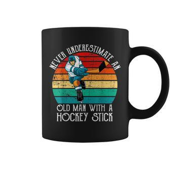 Funny Men Never Underestimate An Old Man With A Hockey Stick Coffee Mug - Seseable