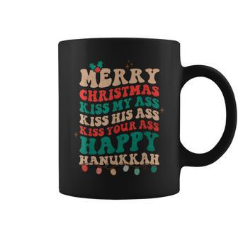 Merry Christmas Kiss My Ass Happy Hanukkah Groovy Xmas Coffee Mug - Seseable