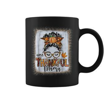 Funny Messy Bun One Thankful Mama Fall Autumn Thanksgiving Gifts For Mama Funny Gifts Coffee Mug | Mazezy