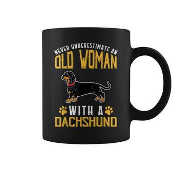 Funny Never Underestimate An Old Woman With A Dachshund Cute Coffee Mug - Seseable