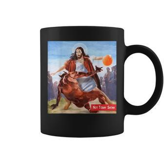 Funny Not Today Satan Jesus Crossover Basketball Basketball Funny Gifts Coffee Mug | Mazezy