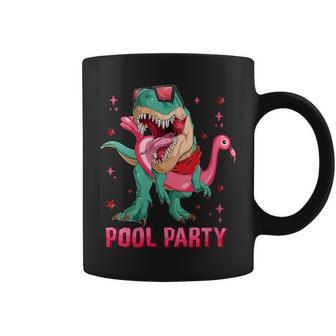 Funny Pool Party T Rex With Pink Flamingo Float Summer Vibes Coffee Mug | Mazezy