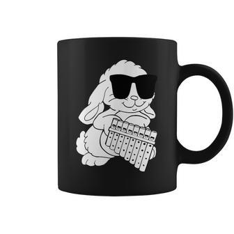 Rabbit Wearing Sunglasses Playing Panpipes Coffee Mug | Mazezy