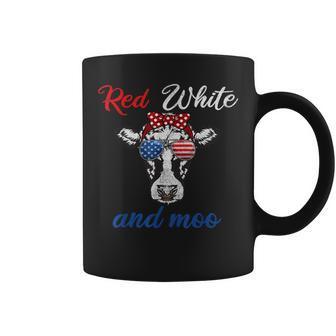 Funny Red White & Moo 4Th Of July Apparel Usa Patriotic Cow Coffee Mug - Monsterry