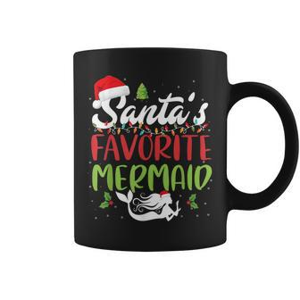 Santa's Favorite Mermaid Christmas Santa Hat Lights Coffee Mug - Monsterry AU