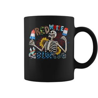 Funny Skeleton American Flag Red White And Blue Apparel Coffee Mug | Mazezy