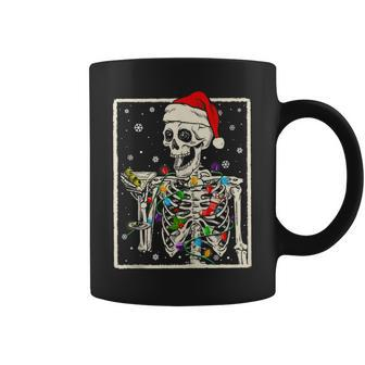 Funny Skeleton Drinking Martini Cocktail Santa Hat Christmas Coffee Mug | Mazezy