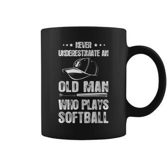 Funny Sport Never Underestimate An Old Man Who Play Softball Old Man Funny Gifts Coffee Mug | Mazezy