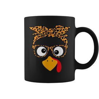Thanksgiving Turkey Face Leopard Print Glasses Autumn Coffee Mug | Mazezy