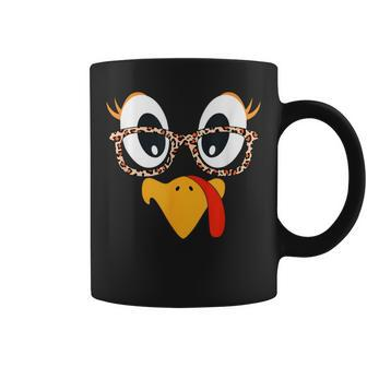 Thanksgiving Turkey Face Leopard Print Glasses Women Coffee Mug - Seseable