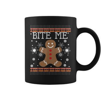 Ugly Xmas Sweater Bite Me Gingerbread Man Cookies Pj Coffee Mug - Seseable