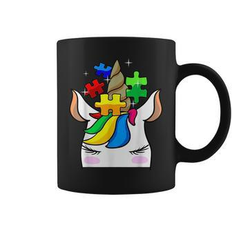 Funny Unicorn Autism Awareness Puzzle Pieces Gift Girls Kids Unicorn Funny Gifts Coffee Mug | Mazezy