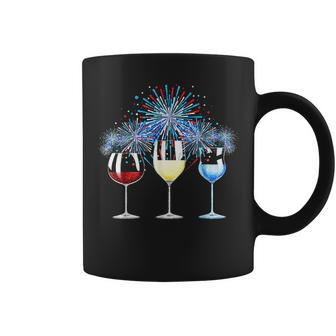 Funny Wine Glass Red White Blue Firework Happy 4Th Of July Coffee Mug | Mazezy
