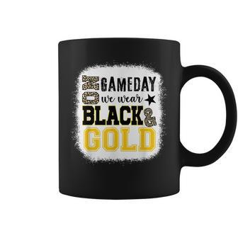 On Gameday Football We Wear Gold And Black Leopard Print Coffee Mug | Mazezy