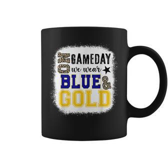 On Gameday Football We Wear Gold And Blue Leopard Print Coffee Mug | Mazezy