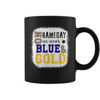 On Gameday Football We Wear Gold And Blue Leopard Print Coffee Mug - Seseable