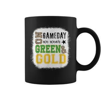 On Gameday Football We Wear Green And Gold Leopard Print Coffee Mug | Mazezy