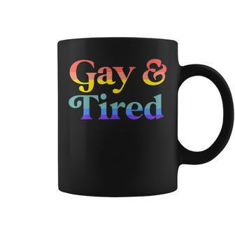 Gay And Tired Lgbtqia Retro Aesthetic Lesbian Pride Flag Coffee Mug | Mazezy CA