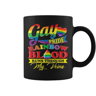 Gay Pride Rainbow Blood Runs Through My Veins Coffee Mug - Seseable