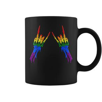Gay Pride Rainbow Flag Devil Horn Skeleton Subtle Lgbtq Coffee Mug - Seseable