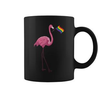 Gay Rainbow Pride Flag Lgbtq Equality Flamingo Caricature Coffee Mug | Mazezy