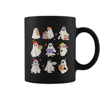 Ghost Reading Book Cute Teacher Halloween Ghost Book Lover Coffee Mug - Monsterry UK