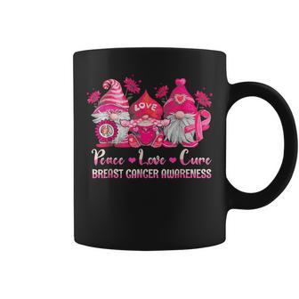 Gnome Peace Love Cure Pink Ribbon Breast Cancer Awareness Coffee Mug - Seseable